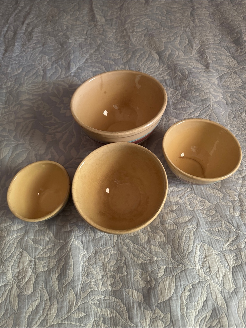 Set of 4 Yellow Ceramic Mixing Bowls antique early 1900
